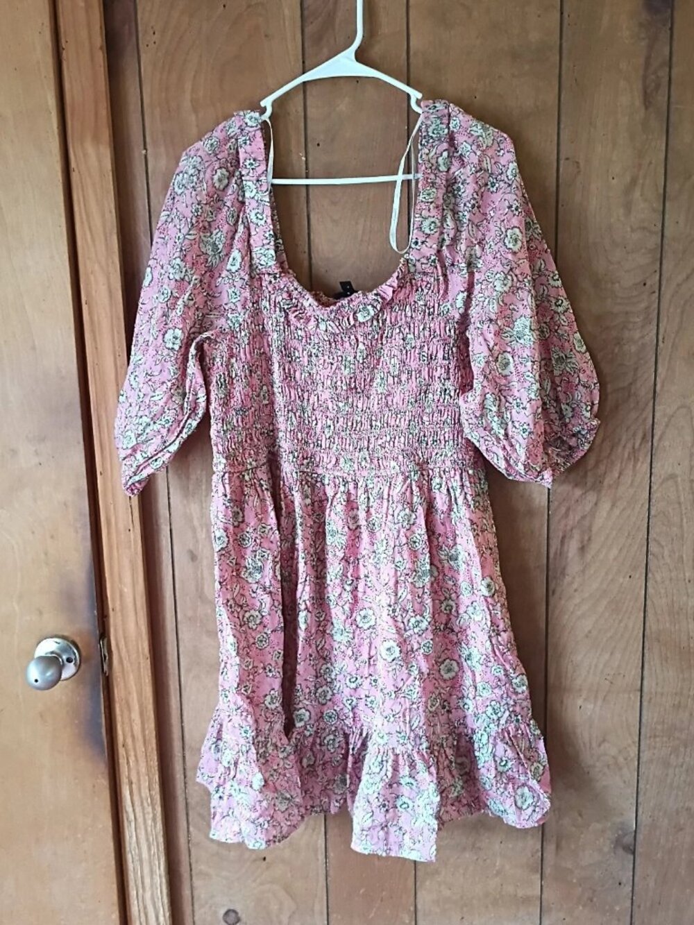 Jessica Simpson Pink Floral Smocked Puff Sleeve Dress